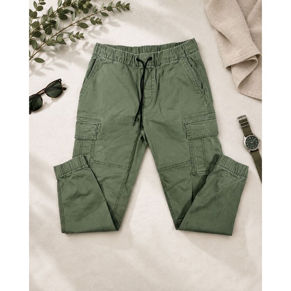 Old Navy Men's S Olive Green Cargo Jogger Pants Built-In Flex Drawstring